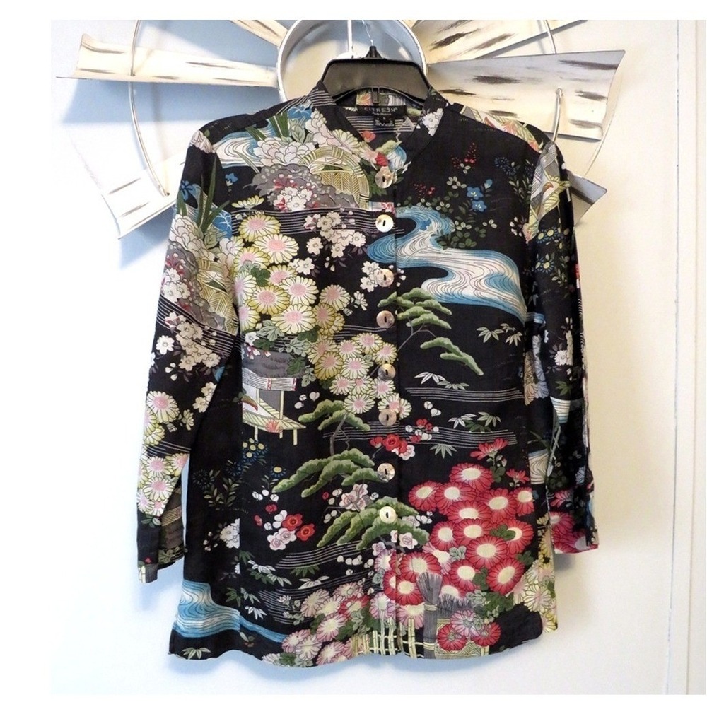 Citron Santa Monica Japanese Inspired Top Size Small Pockets Button Down